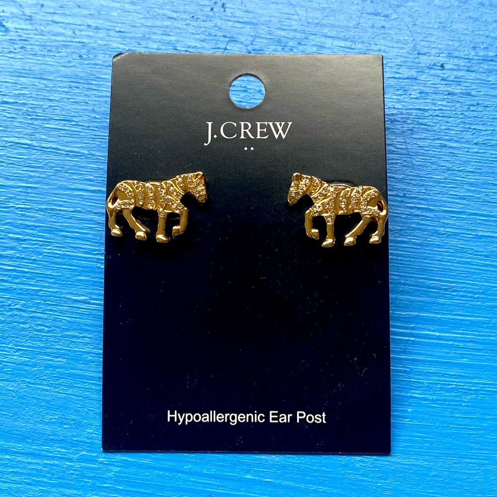 J. Crew Factory Gold and Rhinestone Zebra Earrings